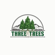 the logo for three trees is shown in green and white with some trees on it