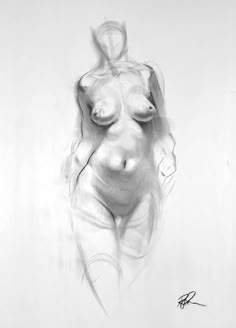 a black and white drawing of a naked woman