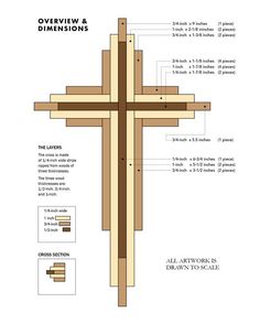 the cross is made from wood and has measurements for all parts to be built into it