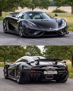 two different views of a black sports car