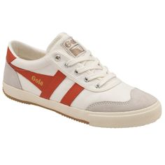 Buy Gola women's Badminton sneakers in white/saffron online at gola Canvas Shoes With Gum Sole For Sports, Sporty White Canvas Shoes With Vulcanized Sole, Cotton Sneakers With Gum Sole For Sports, Sporty Canvas Shoes With Gum Sole, Sporty Cotton Sneakers With Gum Sole, Orange Sporty Lace-up Canvas Shoes, Sporty Orange Lace-up Canvas Shoes, Sporty Cotton Sneakers For Sports, Orange Sporty Low-top Canvas Shoes