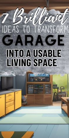 Illustration showcasing 7 Garage Conversion Ideas to transform your garage into a functional living space. Remodel Garage Into Family Room, Converted Garage Ideas Living Spaces, How To Make A Garage Into A Living Space, Diy Garage Bedroom Ideas, Tv Garage Ideas, Garage Conversion To Office Space, Garage To Rec Room Conversion, Convert Garage To Family Room, Garage To Sunroom Conversion