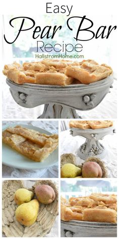 the recipe for pear and bar is shown in four different pictures, including lemons