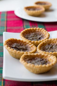 three small pies are sitting on a plate