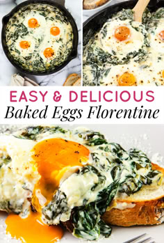 A delicious twist on a classic brunch or breakfast favorite! Fresh spinach cooked in a creamy garlic and Parmesan sauce, topped with eggs and baked to perfection. Get ready to wow your guests with this baked Eggs Florentine recipe!

Go to errenskitchen.com for more easy, delicious, and even quick recipes! Looking for busy weeknight dinner meals too? This is your place! Florentine Eggs, Baked Eggs Florentine, Spinach With Eggs, Omelette With Spinach, Florentine Sauce Recipe, Soft Egg Recipes, Egg Florentine, Eggs Florentine Recipe, Spinach Breakfast Recipes