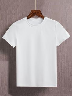 White Casual Collar Short Sleeve Fabric Plain  Embellished Slight Stretch Summer Boys Clothing White Plain T Shirt, Plain White Tshirt, White T Shirt Mockup, Tshirt Plain, White Tshirt Outfit, White Tshirt Mockup, Men's Outfit By Occasions, Tshirt Png, T Shirt Branca