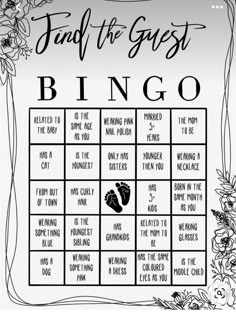 Baby Shower Bingo Free Printable, Find The Guest Bingo, Guest Bingo, Cow Baby Showers, Find The Guest, Baby Shower Theme Decorations