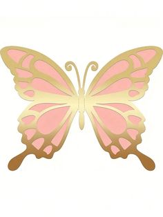 a pink and gold butterfly on a white background