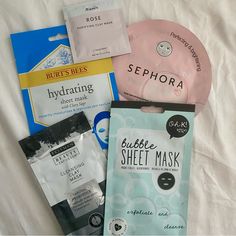 Bundle Of Face Masks Face Mask Bundle Including 5 Face Masks From Sephora, Aenon’s, Freeman, Oh K!, And Burt’s Bees Includes 2 Clay Masks And 3 Sheet Masks All Brand New In Original Packaging Gift Wishlist Skincare, Facemasks Aesthetic, Face Masks Aesthetic, Sheet Mask Packaging, Facemasks Skincare, Face Mask For Skin Care, Good Face Mask, Skincare Face Mask, Pink Gift Basket