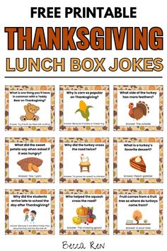 free printable thanksgiving lunch box jokes for kids to help them learn how to read