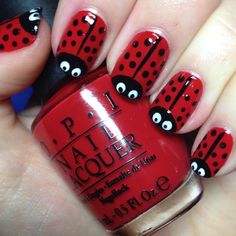 Bug Nail Art, Ladybug Nail Art, Ladybug Nails, Red Nail Art Designs, Kutek Disney, Red Nail Art, Manicure Nail Designs, Dating Simulator, Easy Nails