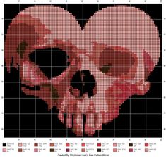 a cross stitch pattern with a heart shaped skull