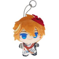 an anime character keychain with a red bandanna on it's head