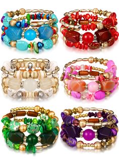 PRICES MAY VARY. Multilayer Charm Bracelet Bulk: each package contains 6 boho multilayer irregular agate beads charm bracelets in different styles; This assortment enables you to change your style and add a fresh look to your outfit every day Multilayer Design: standout with our boho agate beads charms bracelet; This trendy piece showcases your taste with its rich layered composition and vibrant colors; With options of wearing as a single piece or overlapping, it offers flexibility in styling, g Boho Bangle Bracelets, Vintage Yoga, Boho Bracelets Stack, Bracelets Vintage, Boho Bangle, Beads Charm, Vintage Charm Bracelet, Fresh Color, Charms Bracelet