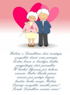 an elderly couple standing next to each other with hearts in the background