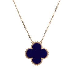 This Van Cleef & Arpels Alhambra Pendant Necklace is in 18k yellow gold with a lapis motif and a lobster claw clasp. Origin: France Condition: New and never worn Accompanied by: VCA green jewelry box, box and authenticity card Measurements: 15-17" adjustable chain, 0.5" motif Van Cleef Arpels Blue Necklace, Navy And Gold Jewelry, Van Cleef Navy Blue, Blue Van Cleef Necklace, Gold And Blue Necklace, Elegant Blue Hallmarked Necklace, Blue Timeless Formal Necklace, Luxury Blue Hallmarked Necklace, Elegant Royal Blue Necklace For Gift