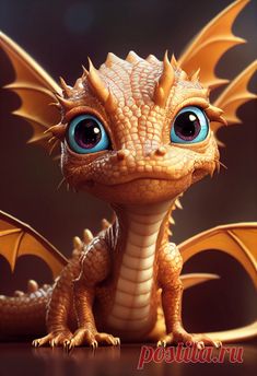 a cute little dragon with big blue eyes