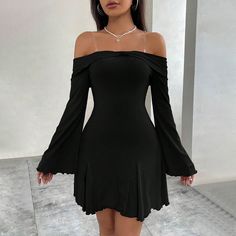 Women Clothing Adult Lady like Woman Sexy Dress Autumn Winter Invisible Sling off Neck Slim Fit Black Backless Cocktail Dress, Woolen Dresses, Backless Evening Dress, Trumpet Sleeve, Fishtail Dress, Tube Top Dress, Slim Fit Dress, Lady Like, Dress Autumn