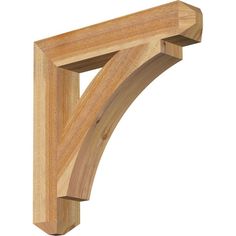 an unfinished wooden shelf bracket on a white background