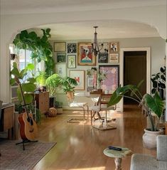 a living room filled with furniture and lots of plants