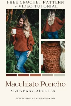 The Macchiato Crochet Poncho Pattern (sizes Baby - adult 3X) is fun to work up in a bulky weight yarn. The puff stitch rows in the yoke add a soft wreath-like detail, creating a garment that is a great addition to a fall and winter wardrobe. Needles Art, Cottage Crochet, Poncho Crochet