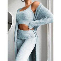 Season:Winter,Fall; Fabric:Knit,Cotton Blend; Sleeve Length:Long Sleeve,Long Pant; Gender:Women's; Quantity:3 Pieces; Nightwear Style:Loungewear,Sets; Style:Soft,Plush,Fashion,Comfort,Casual; Elasticity:Micro-elastic; Occasion:Vacation,Daily,Home; Age Group:Adults; Function:Warm,Breathable; Pattern:Pure Color; Neckline:Crew Neck; Bottom Type:Pant; Listing Date:08/25/2023 3 Piece Suit Women, Lounge Wear Sets, Pant Suits For Women, Gilet Long, Pantsuits For Women, Short Vest, Off Shoulder Crop Top, Estilo Chic, Three Piece Suit