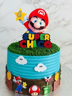 a cake that is decorated to look like mario's super - chicq