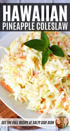 hawaiian pineapple coleslaw recipe on a white plate