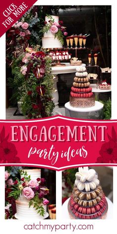 a collage of cakes and desserts with the words engagement party ideas