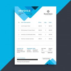 a blue and white invoice on a blue background