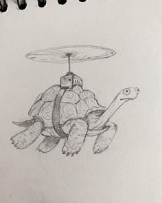 a drawing of a turtle with a helicopter on its back