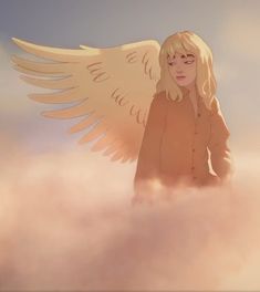 an angel standing in the clouds with her eyes closed