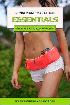 a woman in white shorts with an orange belt around her waist and the words runner and marathon essentials tips for you to run your best