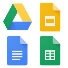 four different types of google icons, each with a file and an arrow in the middle