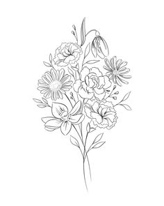 a line drawing of flowers on a white background