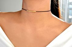 Chain is adjustable. Chokers Gold, Cord Choker, Trendy Chokers, Black Leather Choker, Choker Black, Silver Bar, Leather Chokers, Black Choker, Choker Collar