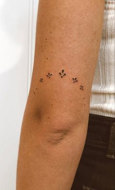 a person with a tattoo on their arm that has four paw prints all over it