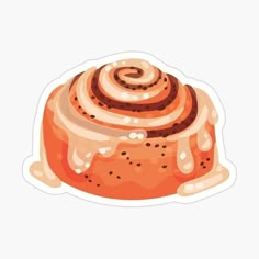 an orange cake with icing and chocolate on top is shown in this sticker