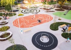 an aerial view of a park with children playing