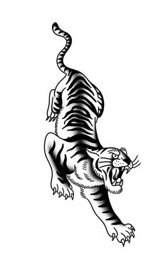 a black and white drawing of a tiger on the back of it's head