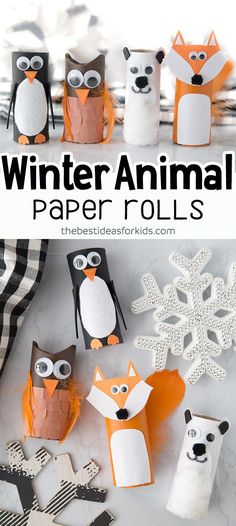 an image of winter animal paper rolls with text overlay that says winter animal paper rolls