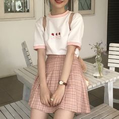 Pastel Plaid Skirt Outfit, Plaid Skirt Set, Rok Mini, Korean Fashion Dress, Ulzzang Fashion, Future Outfit