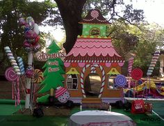 there is a large candy house on display