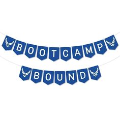 a blue banner with the words boot camp and an eagle on it, hanging in front of a white background