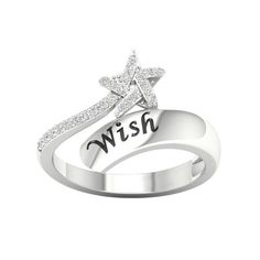 Make your style statement with this impressive wrap style diamond fashion ring. Crafted in sterling silver this ring features a star symbol, set with shimmering round diamonds, that bypass at the center. The word Wish is inscribed in a lovely font on the ring. A symbol of hope, optimism, this diamond fashion ring captivates with shimmering diamonds and a buffed lustre. Size: 9.00. Color: Metal Type. Gender: female. Age Group: adult. Secret Symbols, Diamond Ring Cuts, Buying An Engagement Ring, Diamond Fashion Rings, Diamond Anniversary Rings, Diamond Star, Diamond Anniversary, Buying Diamonds, Fashion Ring