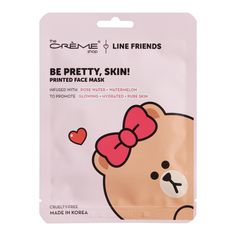 -Hydrate and brighten skin with this rose water and watermelon-infused sheet mask from Korean beauty experts The Crème Shop. Place the adorable Line Friends bear mask on clean skin then lie back and relax while the balancing, smoothing ingredients get to work. Material: Plastic,  Also could be used for beauty products,self care,spa,face mask,skincare,gift. By Cost Plus World Market.610206 Face Mask Korean, Korean Mask, Korean Sheet Mask, Lemon Face Mask, Mask Korean, Korean Face Mask, Creme Shop, Cute Face Masks, Skin Care Face Mask