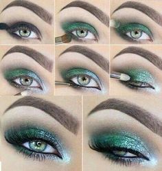 Green Eye Makeup, Seductive Eyes, Silver Makeup, Make Up Tutorials, Sparkly Eyes, Make Up Inspiration, Eye Makeup Steps