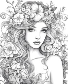 a drawing of a woman with flowers in her hair and the words, i am not sure