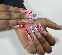 Valentines Acrylic Nail Designs, Pink Valentines Day Nails Acrylic, Long Duck Nails, Duck Nails Acrylic, Xoxo Nails, Valentine Photo Shoot, Duck Nails, French Acrylic Nails, Valentine Photo