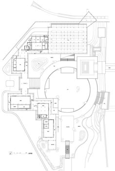 an architectural drawing shows the ground plan for a building with several floors and two levels